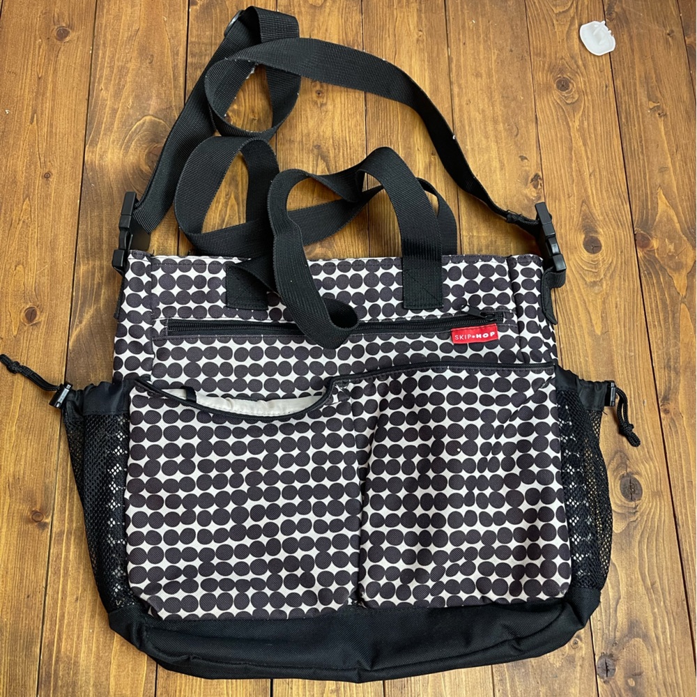 Skip hop black and white polka dot diaper bag